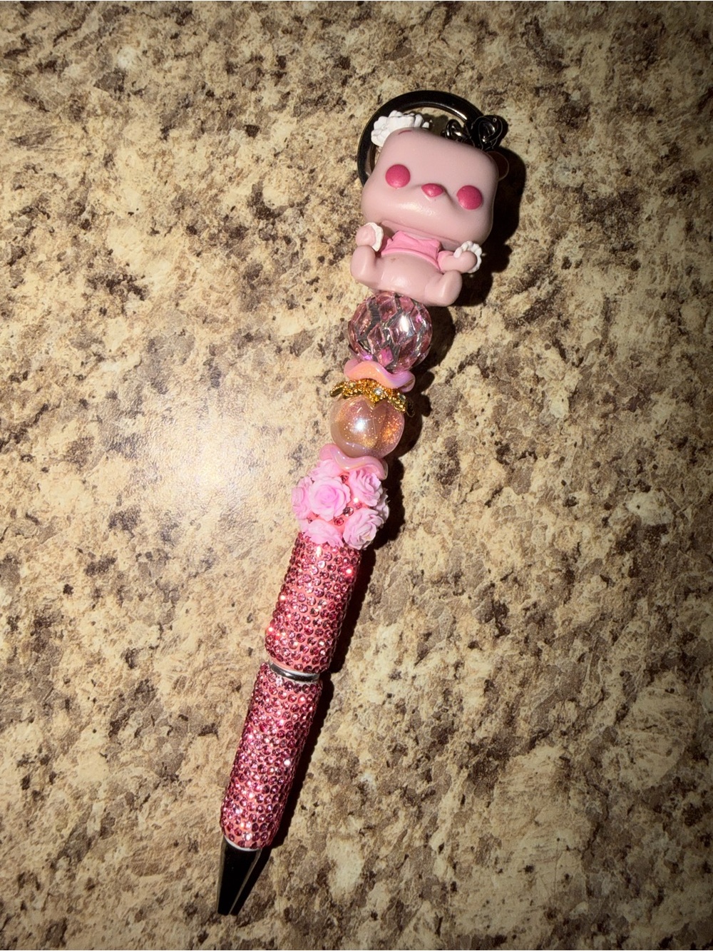 Pink Beaded Decorative Pen with Charm